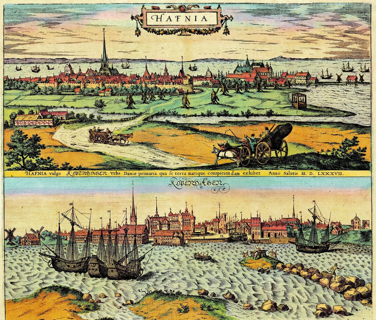 Hafnia / Kobenhavn, Danimarka by Georg Braun and Hogenberg Franz