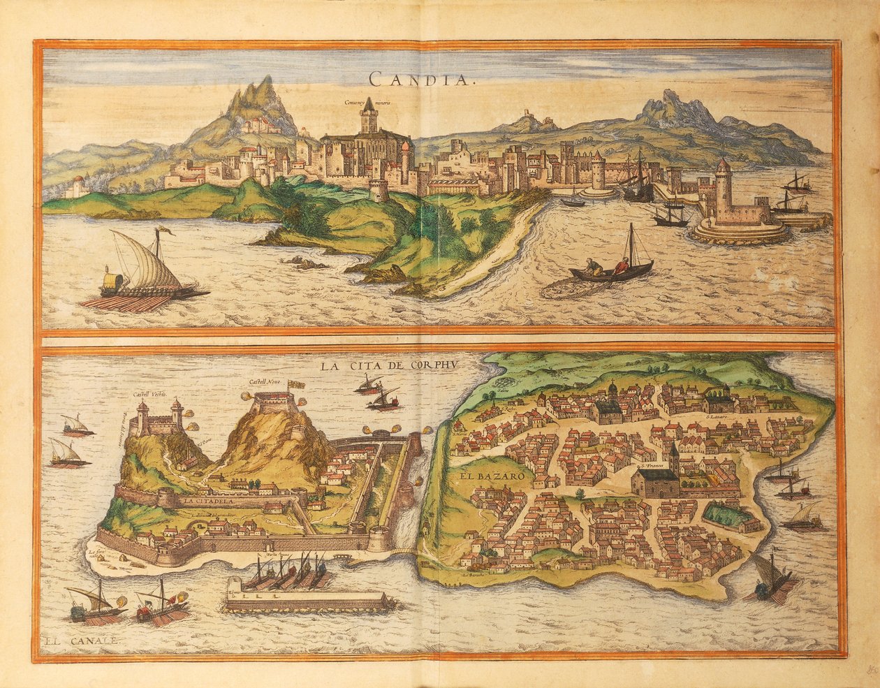 Dünyanın Şehirlerinden Kandiye, Kandiya ve Korfu, Georg Braun by Georg Braun and Hogenberg Franz