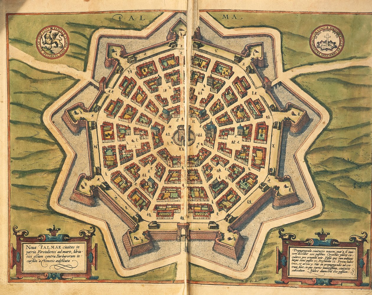 İtalya, Palmanova, harita, Georg Braun ve Franz Hogenberg tarafından Civitates Orbis Terrarum