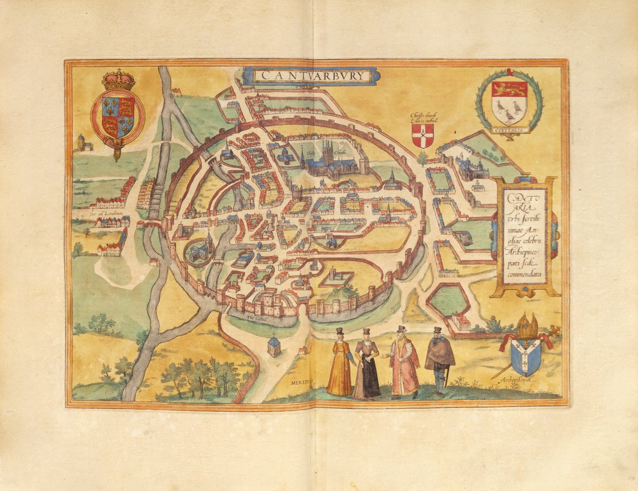 Dünya Şehirlerinden Canterbury Haritası, Georg Braun by Georg Braun and Hogenberg Franz
