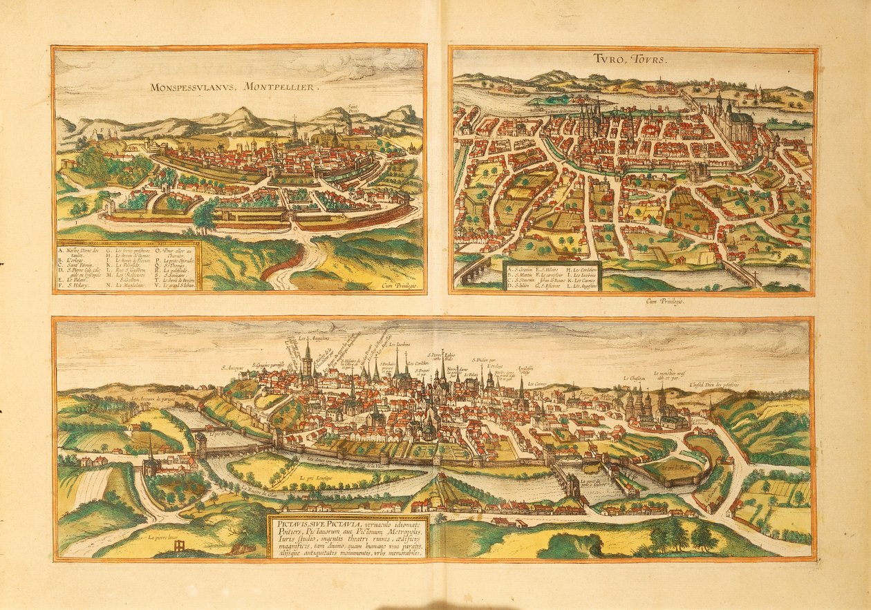 Montpellier Haritası, Dünya Haritasından Turlar ve Poitiers, Georg Braun by Georg Braun and Hogenberg Franz