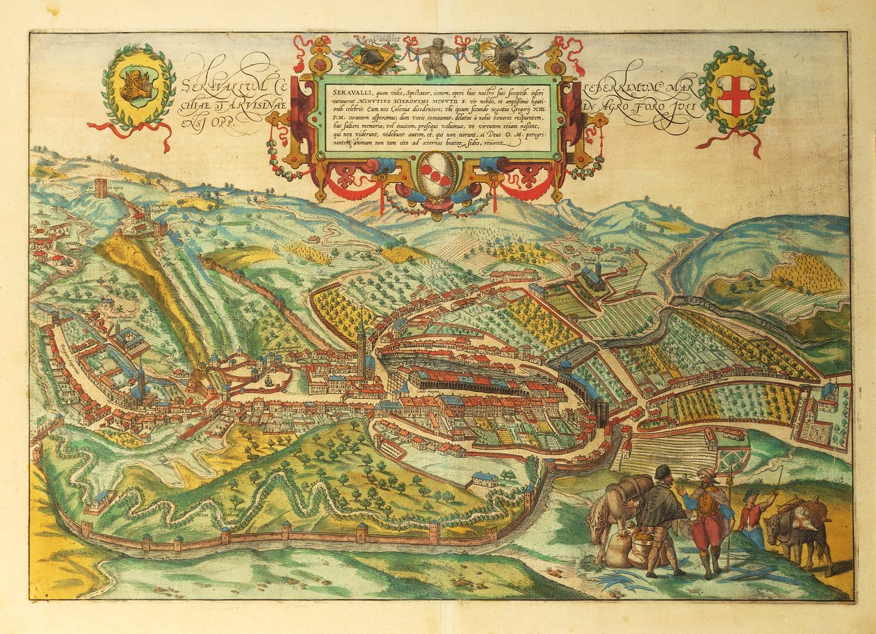 Georg Braun tarafından Dünya Haritasından Serravalle Scrivia, Piedmont bölgesi haritası by Georg Braun and Hogenberg Franz