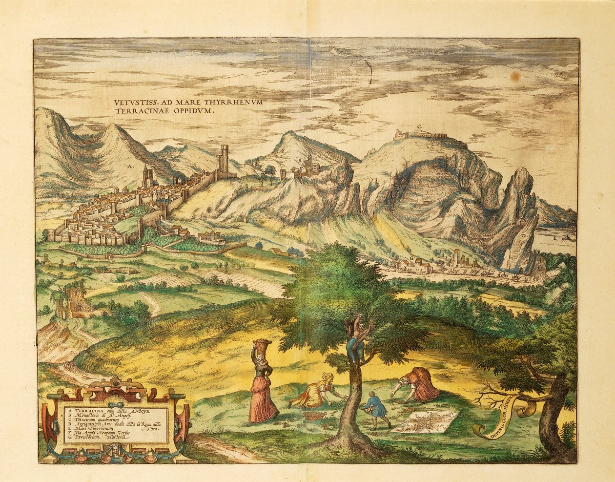 Georg Braun tarafından Dünya Haritasından Terracina, Lazio bölgesi Haritası by Georg Braun and Hogenberg Franz