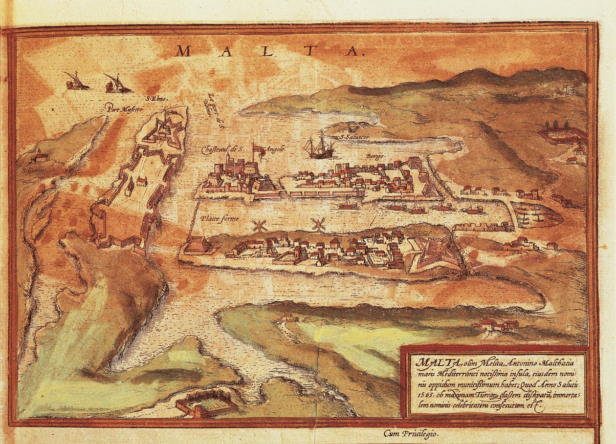 Georg Braun tarafından Malta adasının haritası by Georg Braun and Hogenberg Franz