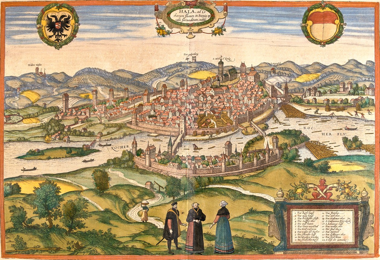 Schwäbisch Hall , Almanya by Georg and Hogenberg Franz (1535 90) Braun