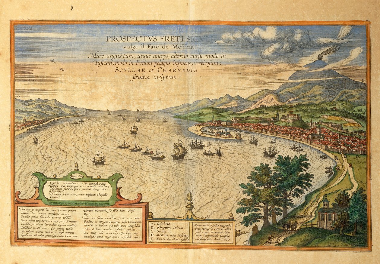 Dünyanın Şehirlerinden Messina Boğazı, Georg Braun by Georg Braun and Hogenberg Franz