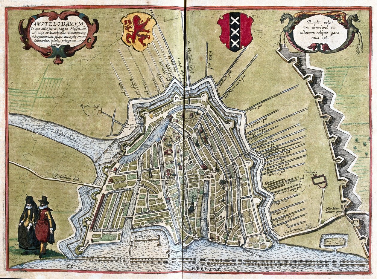 Amsterdam, Hollanda (gravür by Georg Braun and Hogenberg Franz