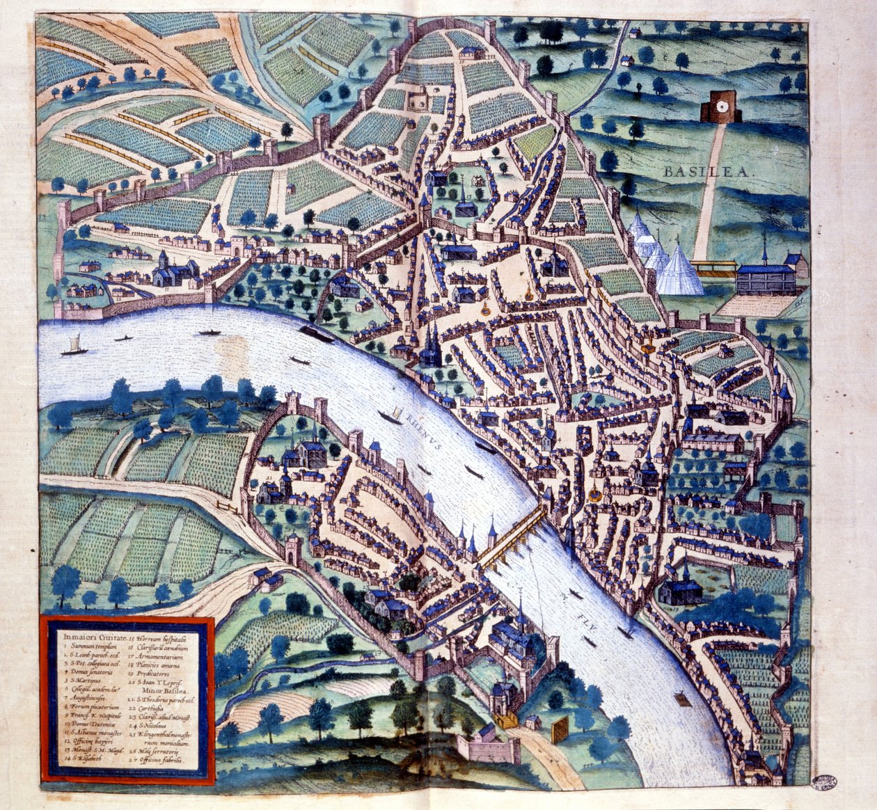 Basel (İsviçre), kuş bakışı - Braun & Hogenberg tarafından "Atlas"ta by Georg Braun and Hogenberg Franz