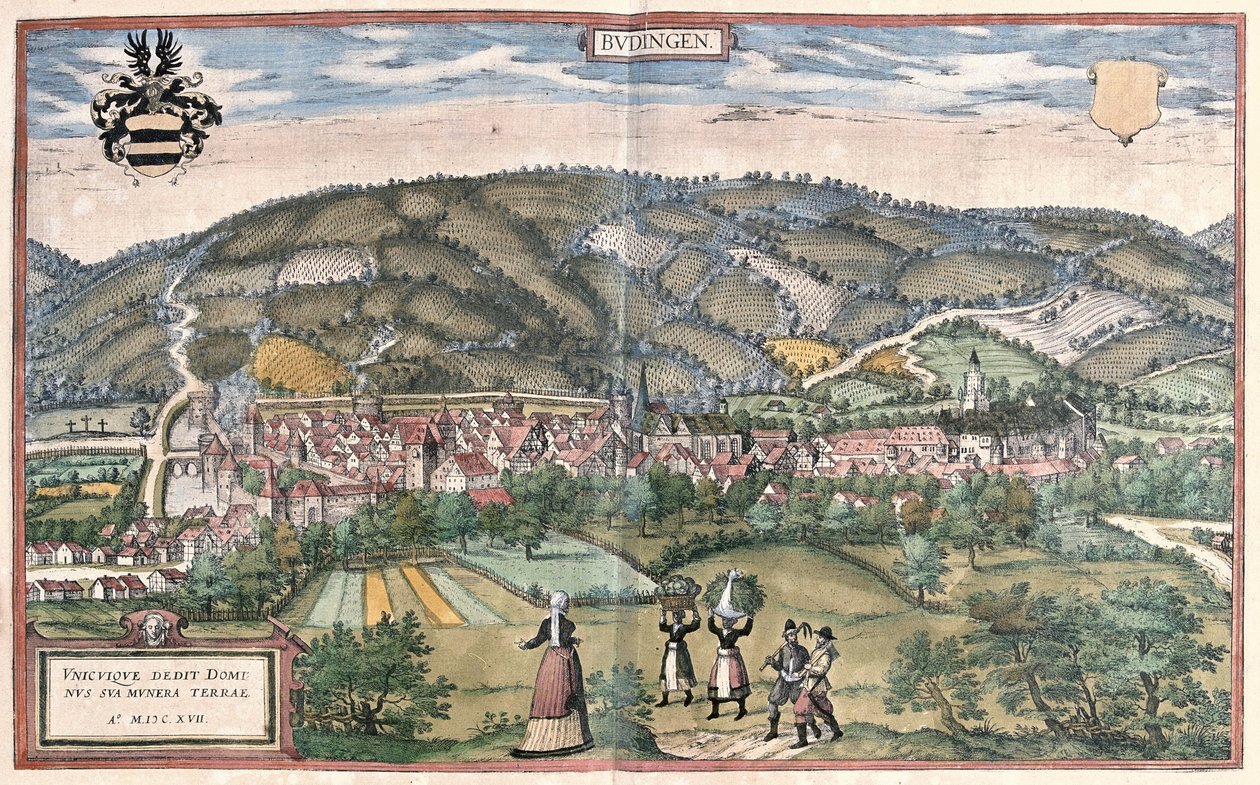 Budingen (Hessen), Almanya (gravür by Georg Braun and Hogenberg Franz