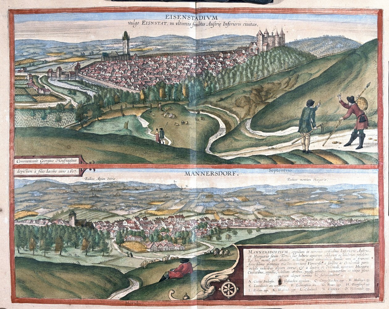 Eisenstadt ve Mannersdorf am Leithagebirge, Avusturya (gravür by Georg Braun and Hogenberg Franz
