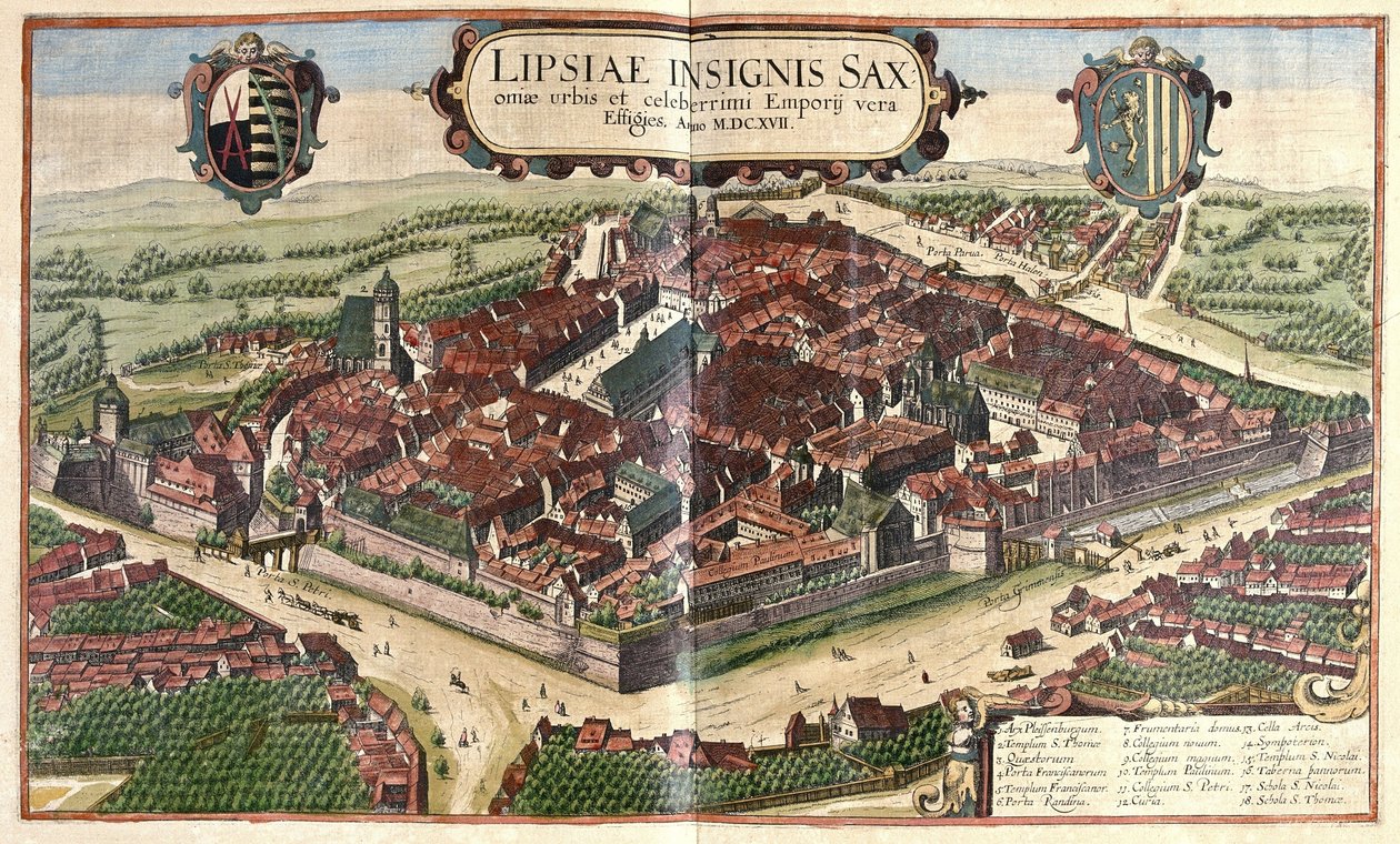 Leipzig, Saksonya, Almanya (gravür by Georg Braun and Hogenberg Franz