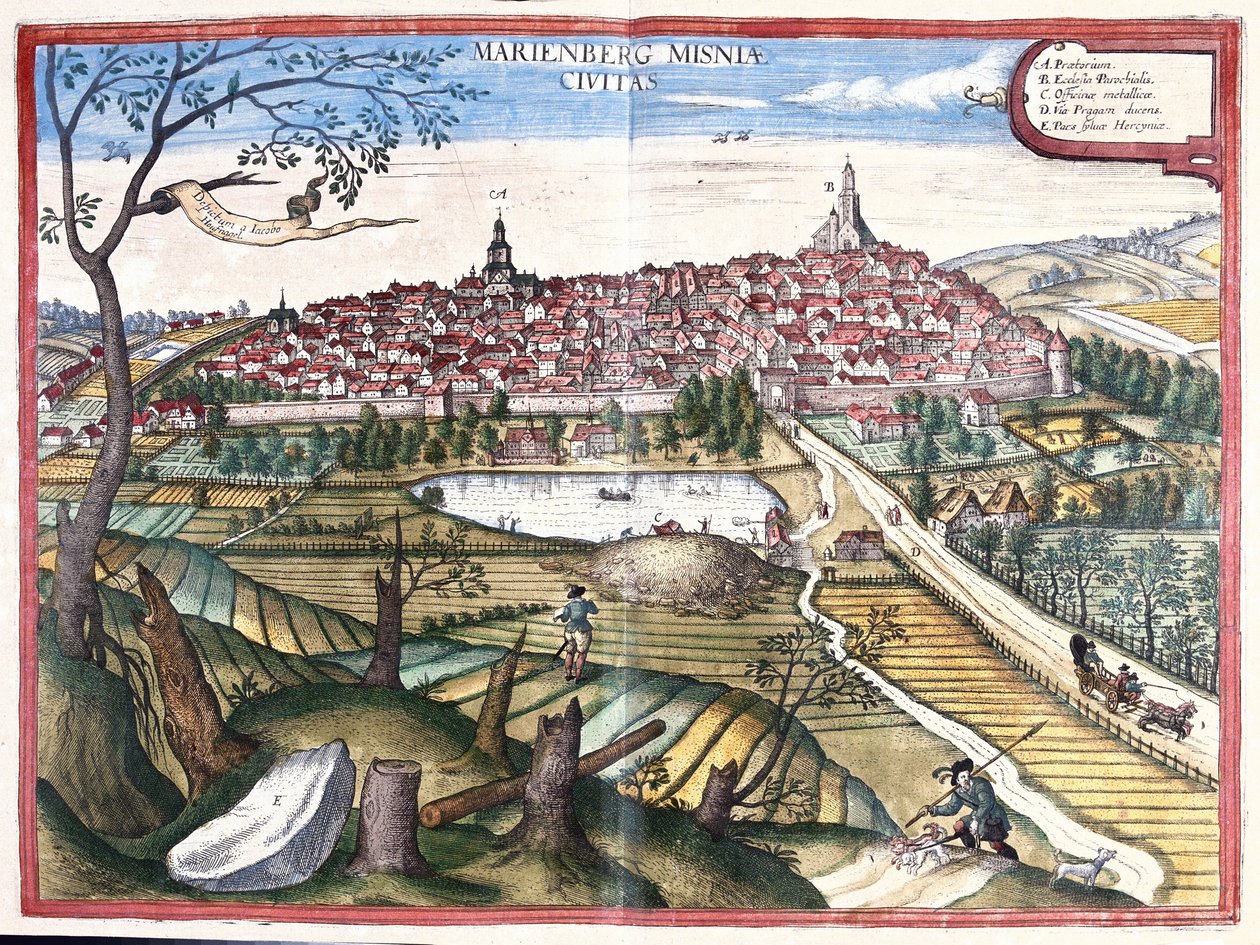 Marienberg, Saksonya, Almanya (gravür by Georg Braun and Hogenberg Franz