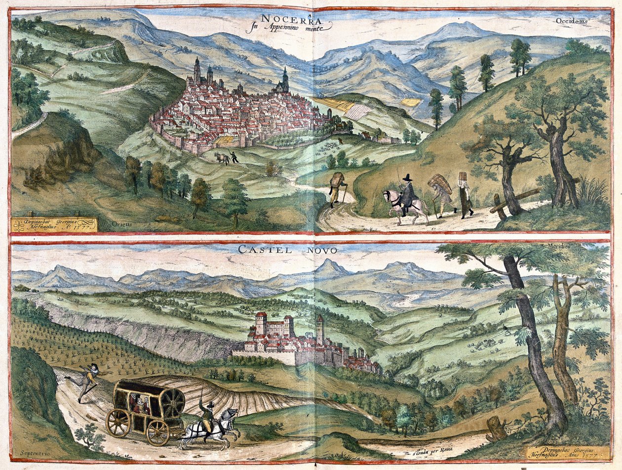Nocera Umbra (Perugia Eyaleti) ve Castelnuovo di Porto (Roma bölgesi), İtalya by Georg Braun and Hogenberg Franz