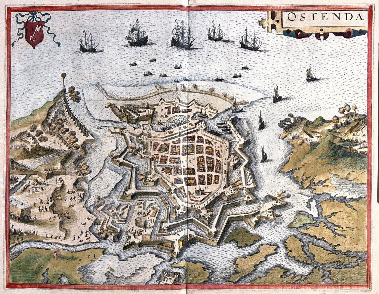 Oostende, Belçika (gravür by Georg Braun and Hogenberg Franz