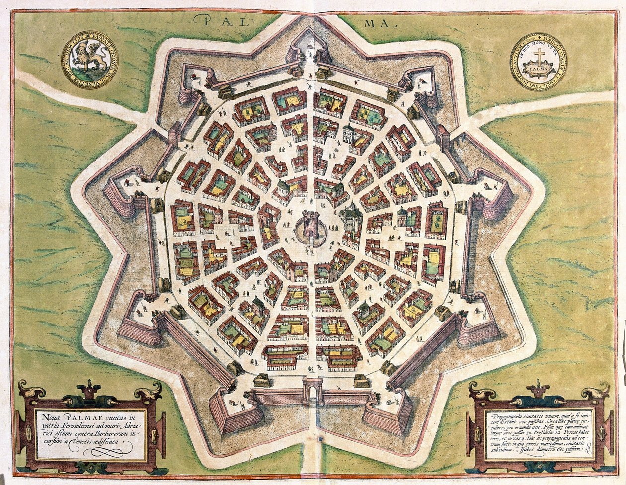 Palmanova, Udine eyaleti, İtalya (gravür by Georg Braun and Hogenberg Franz