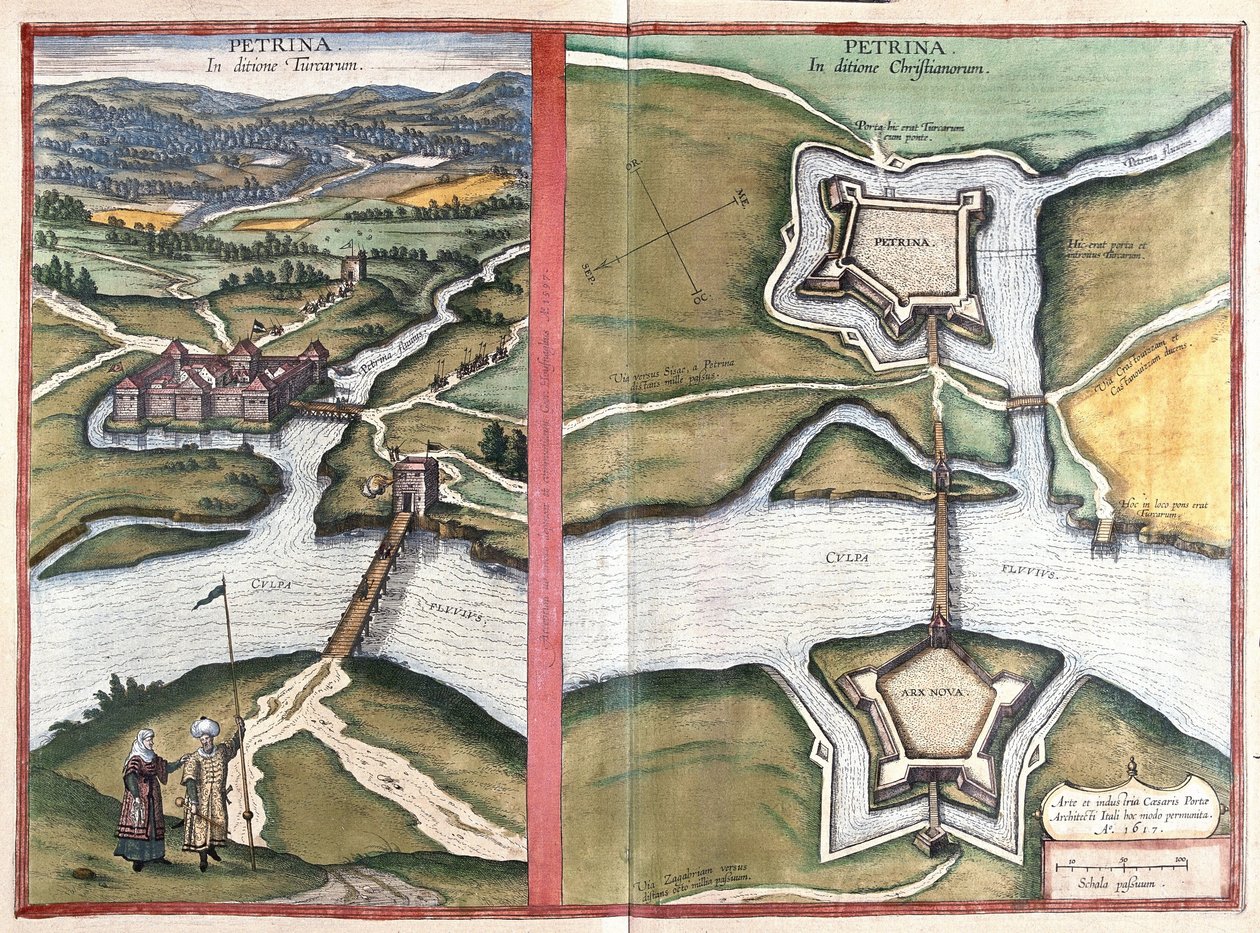 Petrinja, Hırvatistan (gravür by Georg Braun and Hogenberg Franz