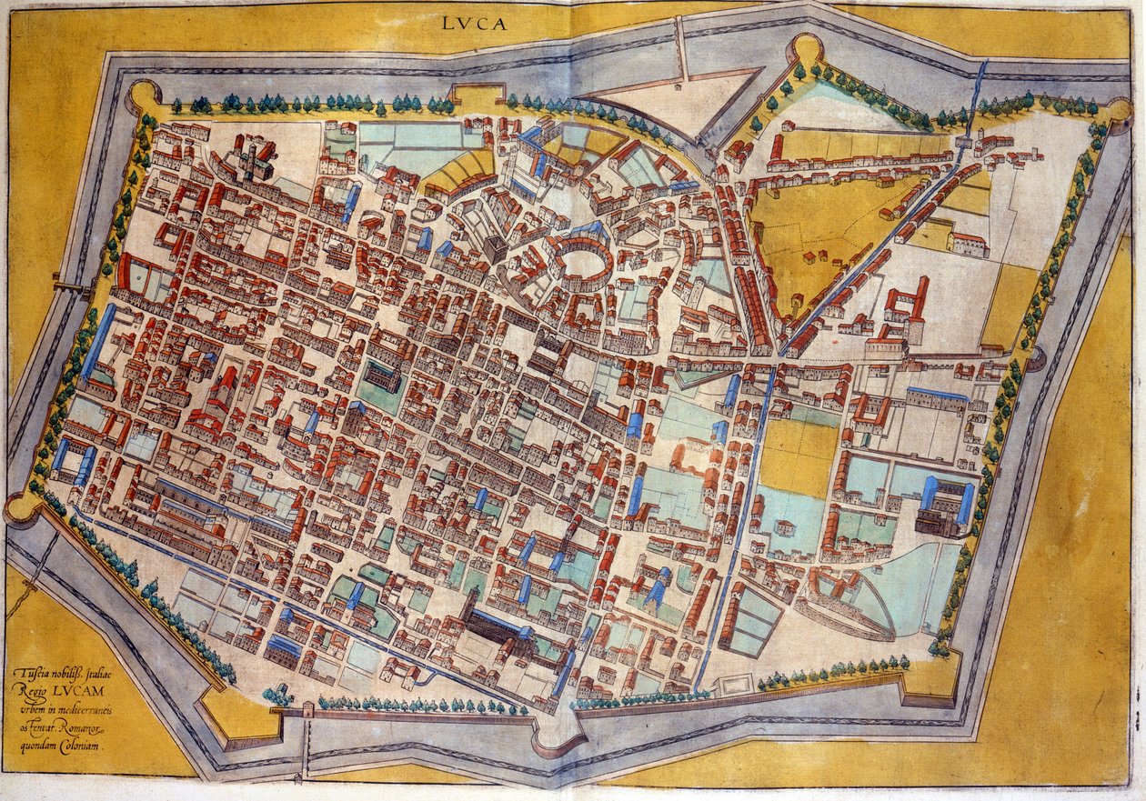 Plan de Lucques tr 1585. Atlas de Braun & Hogenberg. by Georg Braun and Hogenberg Franz