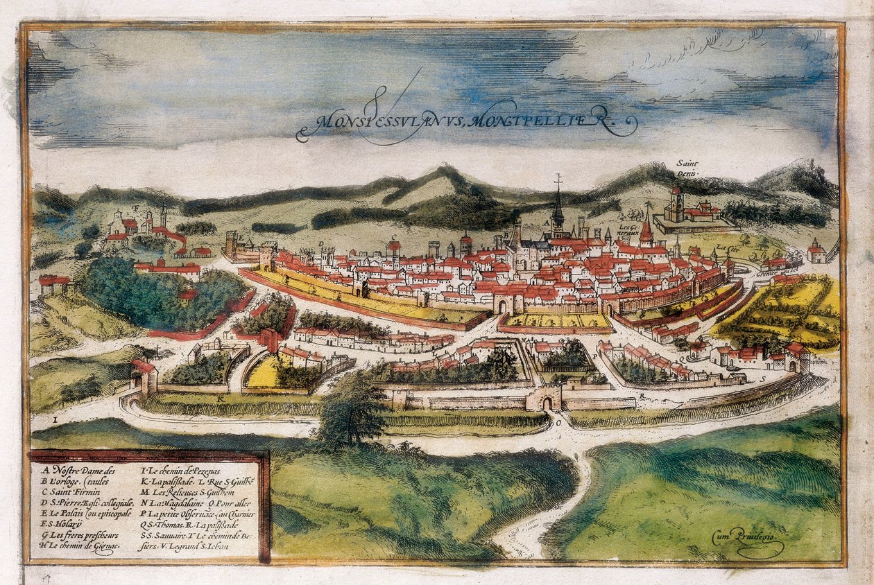 Montpellier şehrinin planı by Georg Braun and Hogenberg Franz