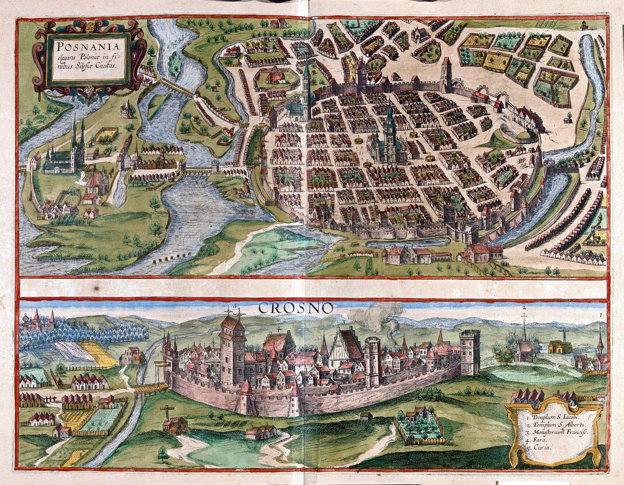 Poznan ve Krosno, Polonya (gravür by Georg Braun and Hogenberg Franz