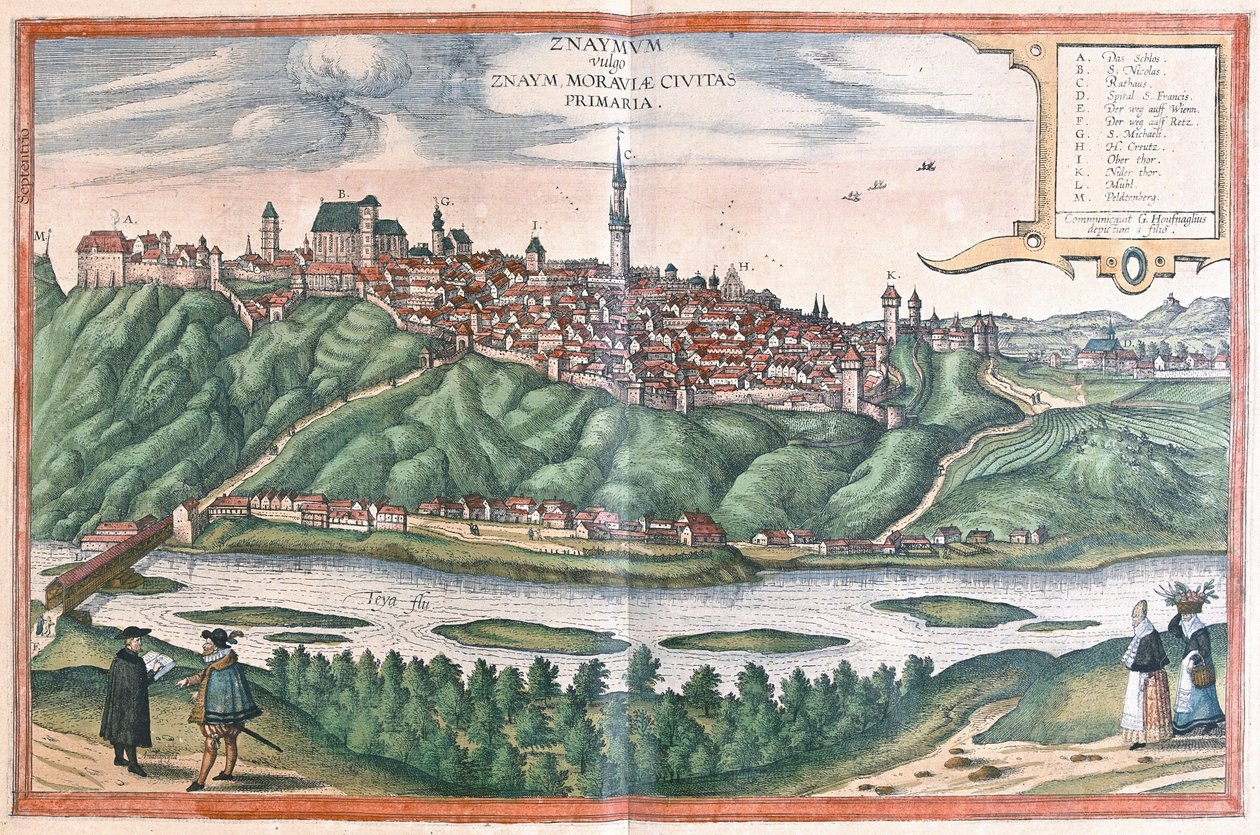Znojmo, Çek Cumhuriyeti (gravür by Georg Braun and Hogenberg Franz