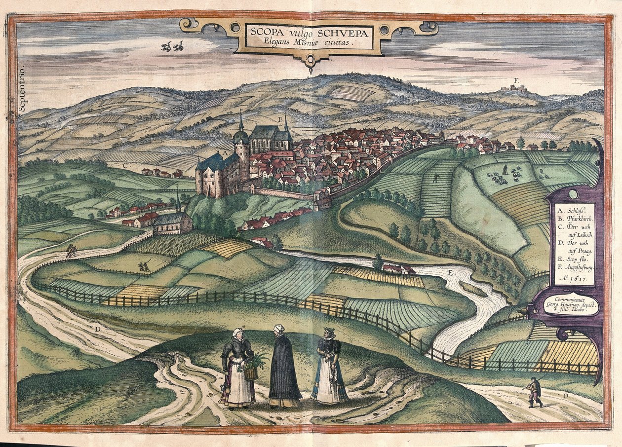 Zschopau, Saksonya, Almanya (gravür by Georg Braun and Hogenberg Franz