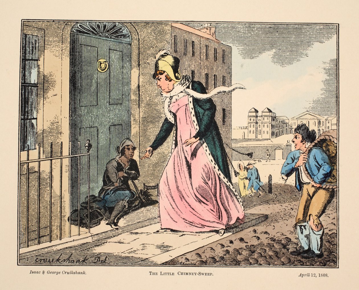Küçük Baca Temizleme, pub. 1808 (el renkli gravür) by Isaac, Robert and George Cruikshank