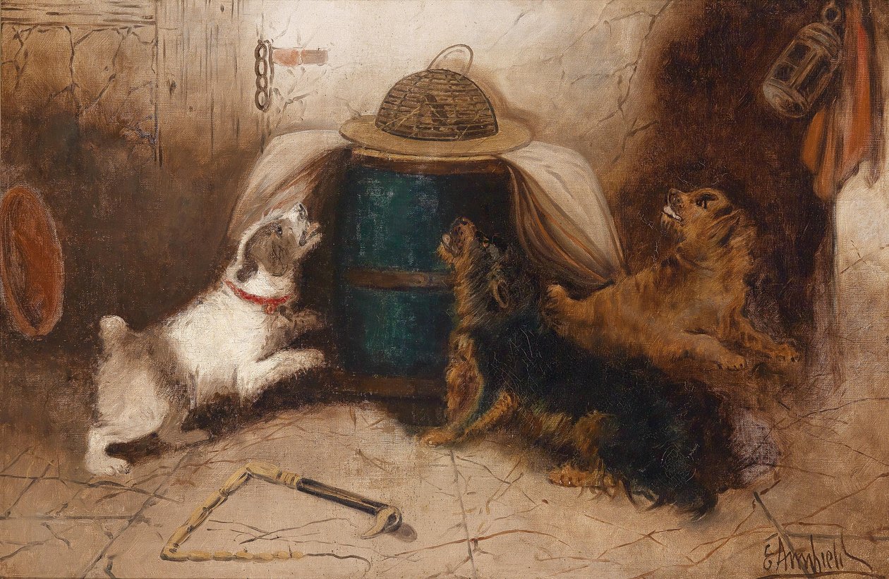 Fareye Havlayan Üç Köpek by George Armfield