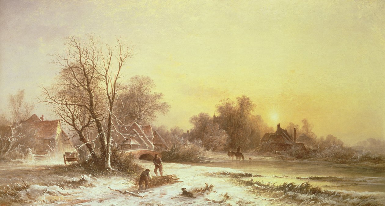 Kış sahnesi: Nehir kıyısında odun toplamak by George Augustus Williams