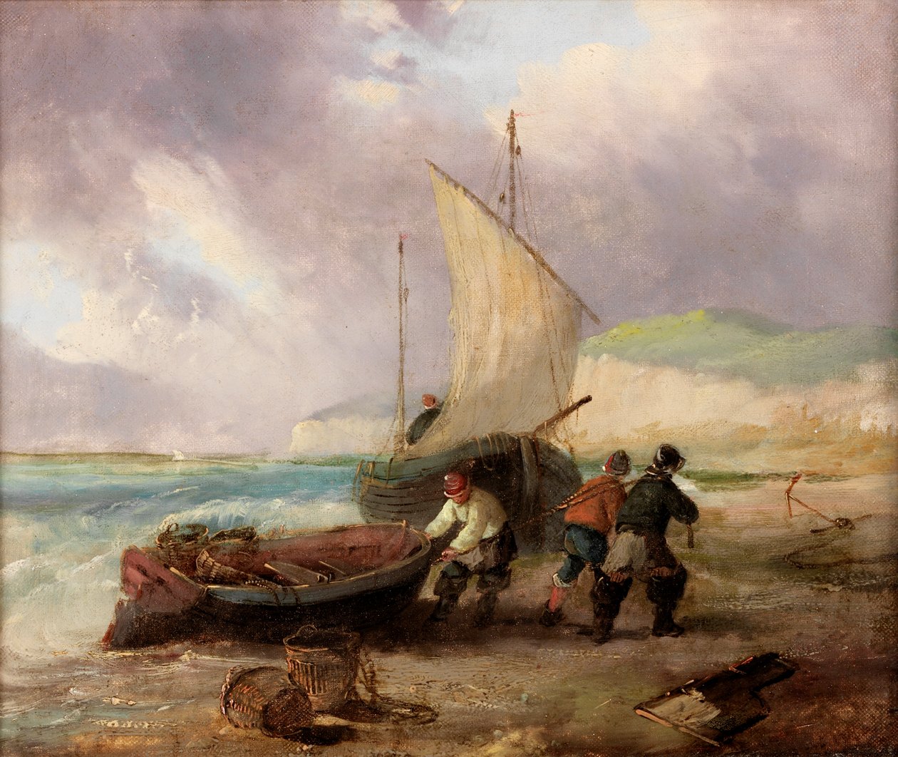 Balıkçı Tekneleri ile Sahil Manzarası by George Balmer