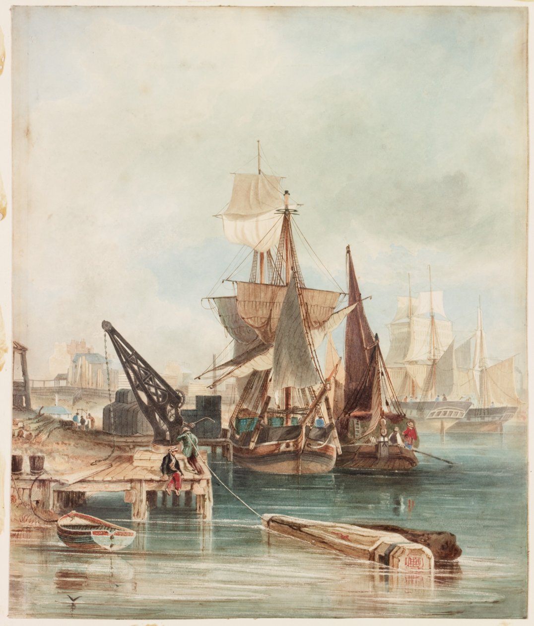 Nakliye ile Nehir Manzarası (kağıda gövde rengi ve sulu boya (gemiye yapıştırılır)) by George Balmer