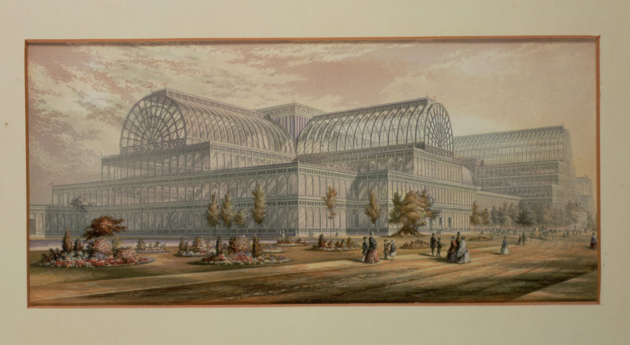 Crystal Palace'ın Dış Görünümü, Sydenham (renkli litografi) by George Baxter