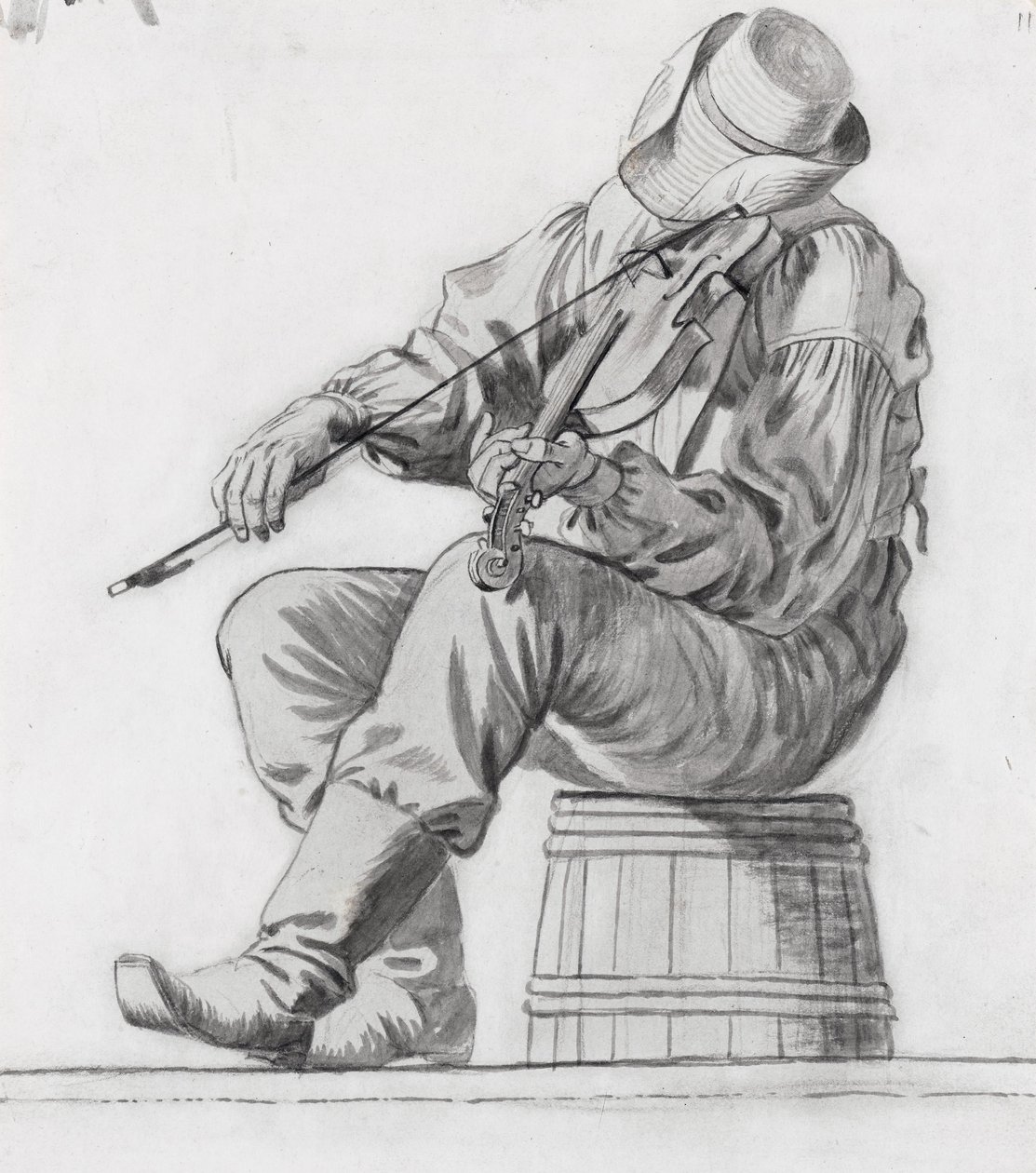 Fiddler (The Jolly Flatboatmen için çalışma) (rekto) by George Caleb Bingham