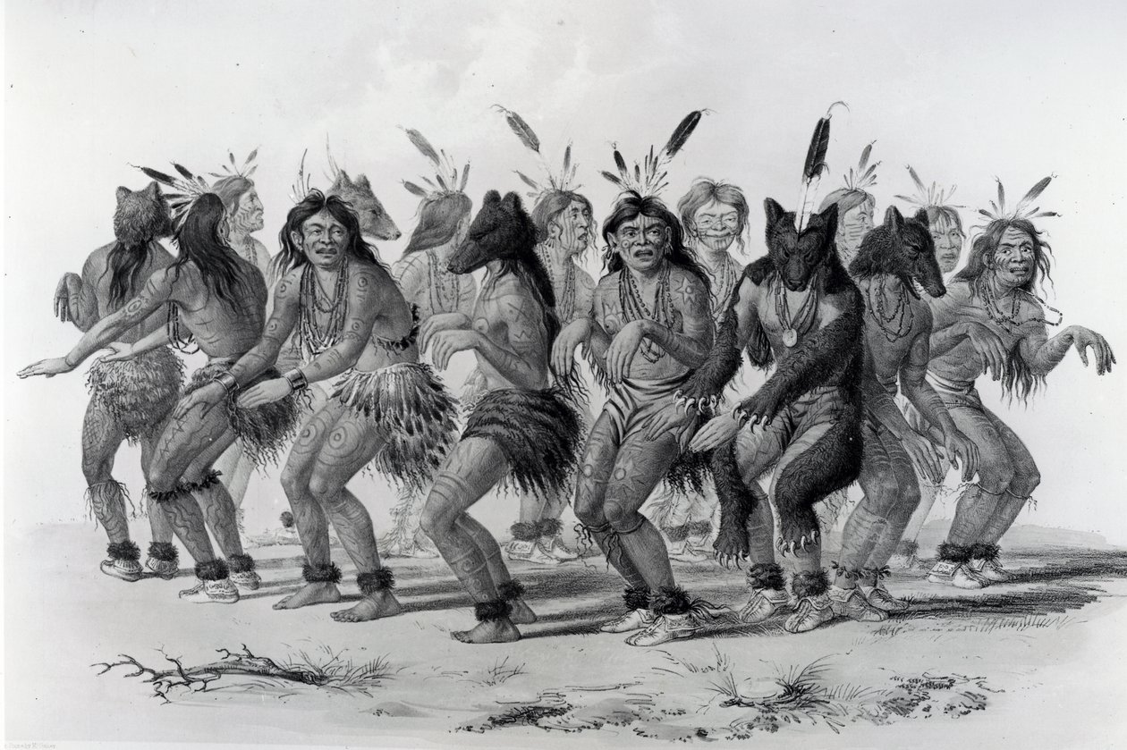 John McGahey tarafından kazınmış Kızılderili Ayı Dansı by George Catlin