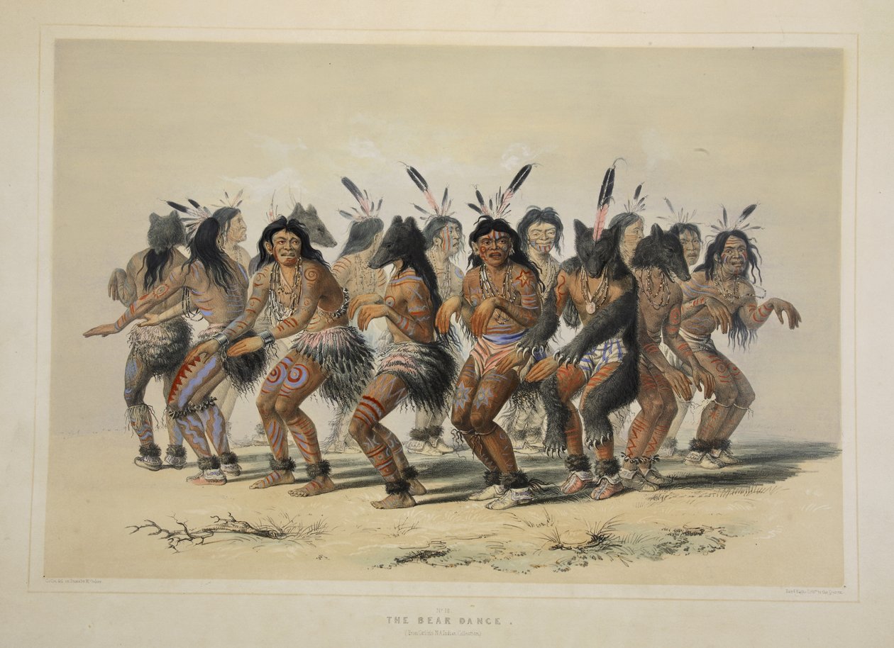 The Bear Dance, from Catlins North American Indian Portfolio. Hunting Scenes and Amusements of the Rocky Mountains and Prairies of America, pub. 1845  by George Catlin