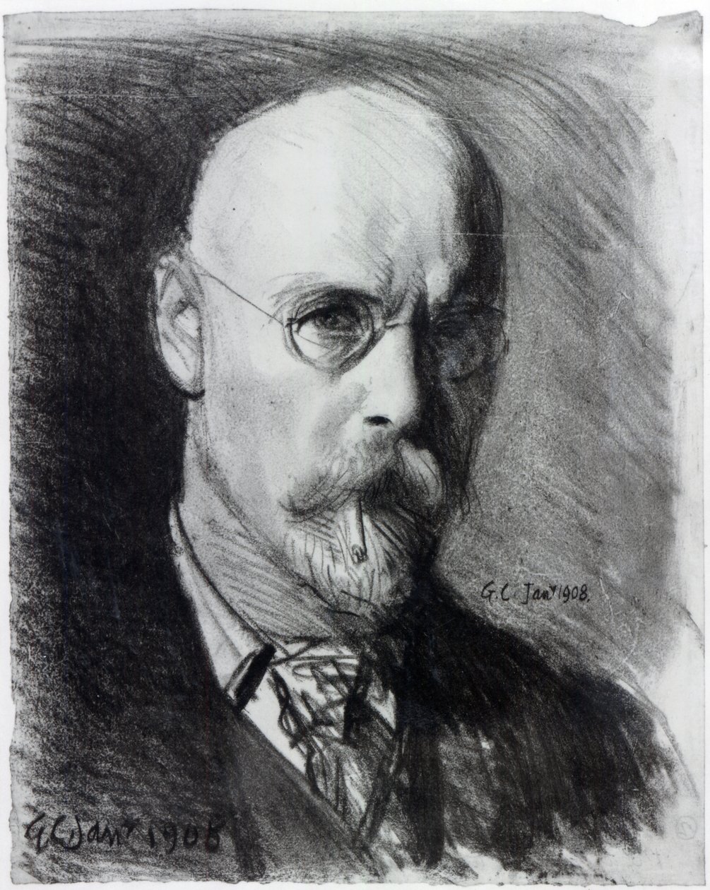 Otoportre, 1908 (kağıt üzerinde karakalem) by George Clausen