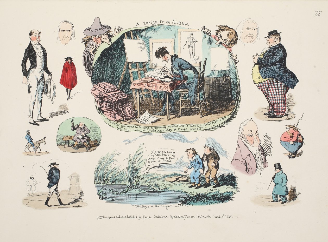 Albüm İçin Bir Tasarım, pub. 1835 (el renkli gravür) by George Cruikshank