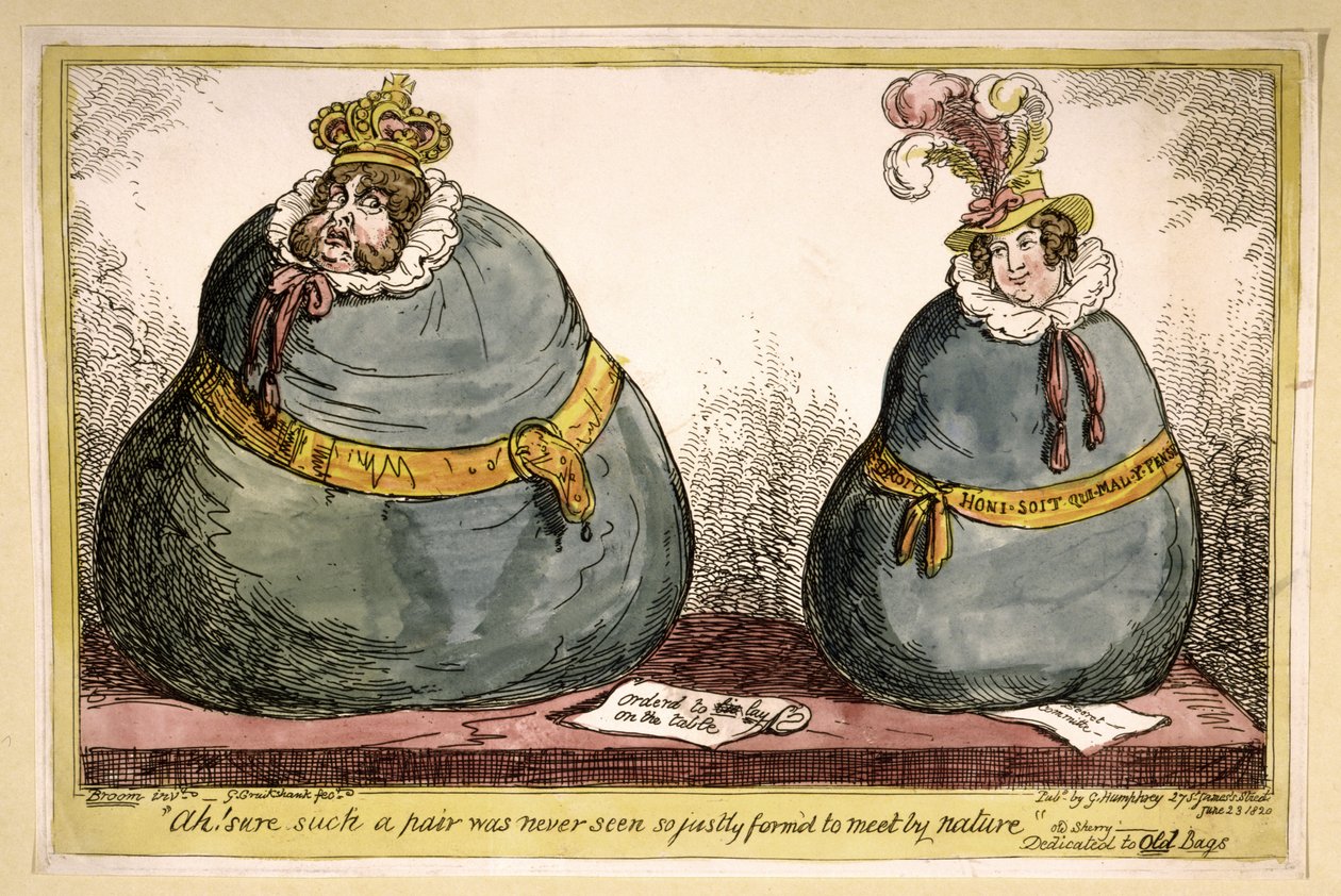 Ah! Tabii ki, böyle bir çift, doğa tarafından buluşmak için bu kadar adil olarak görülmedi, pub. 1820 (el renkli gravür) by George Cruikshank