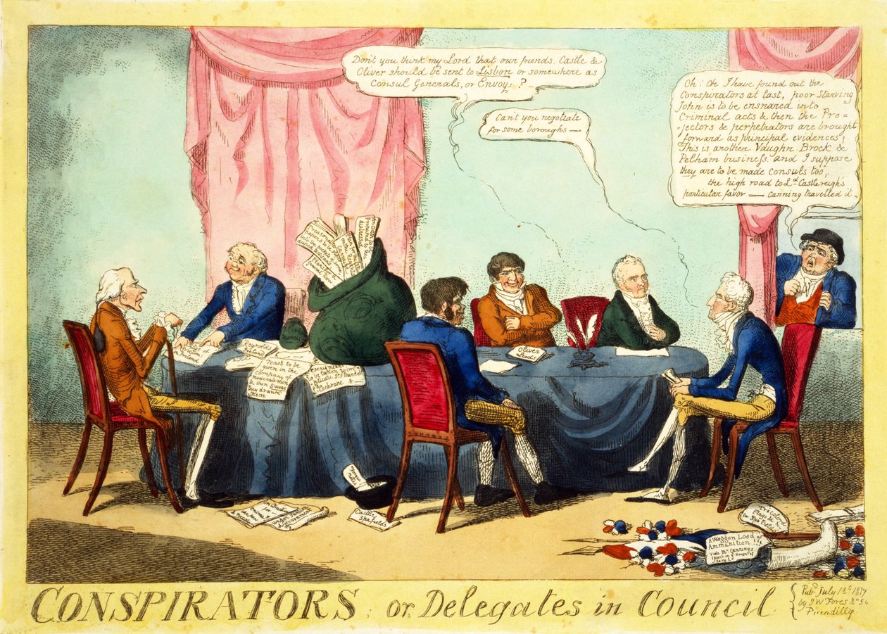Konseydeki Komplocular veya Delegeler, 1817 (el boyaması gravür) by George Cruikshank
