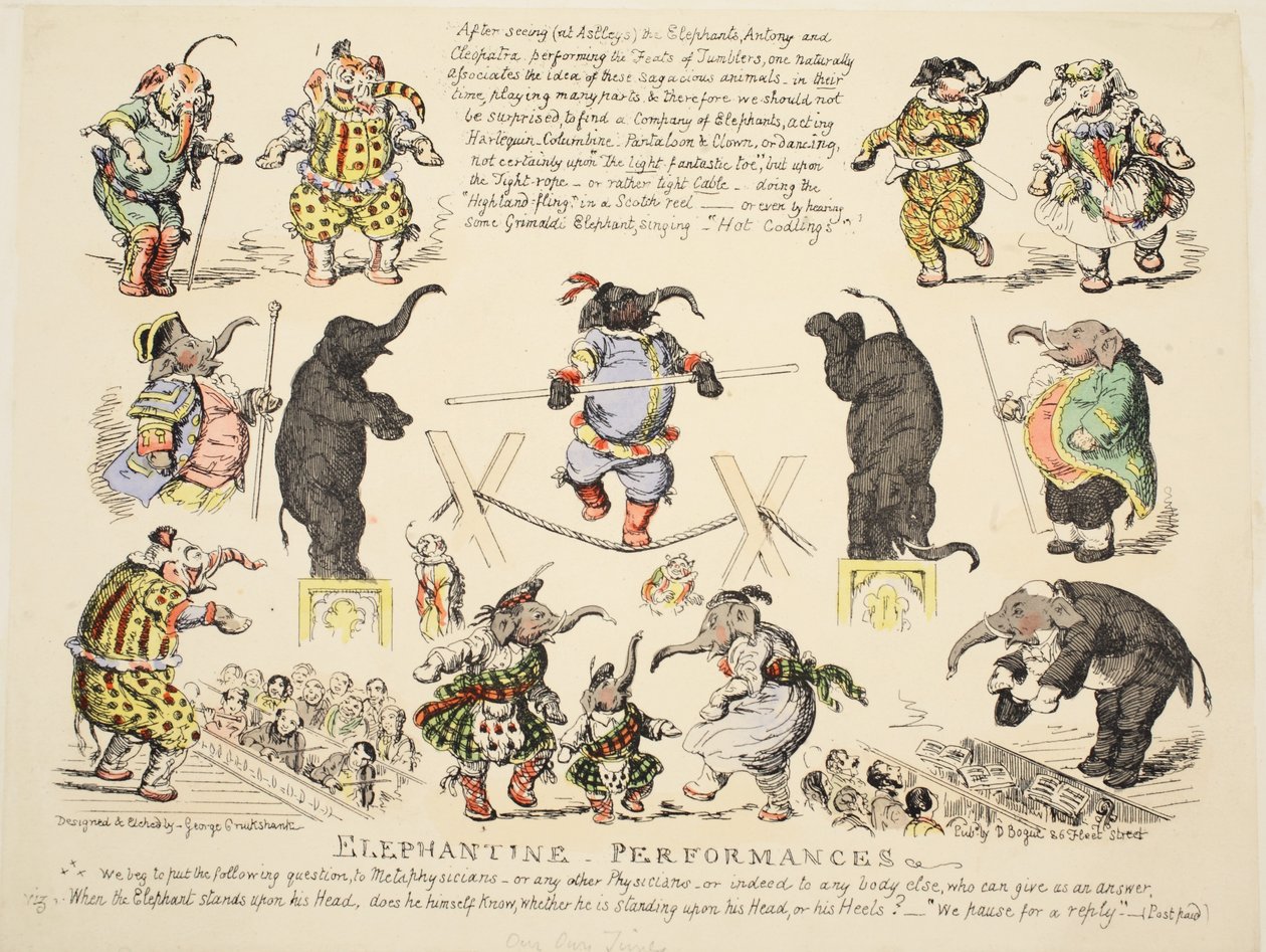 ಎಲಿಫಾಂಟೈನ್ ಪ್ರದರ್ಶನಗಳು, ಪಬ್. c.1854 (ಕೈ ಬಣ್ಣದ ಎಚ್ಚಣೆ) ಟರ್ಕಿ by George Cruikshank