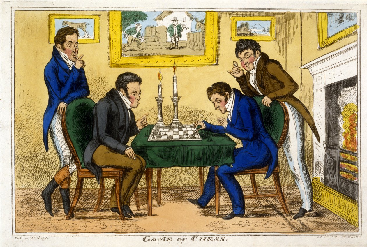 Satranç Oyunu, bar. McCleary, Dublin, 1819 (el boyaması gravür) by George Cruikshank