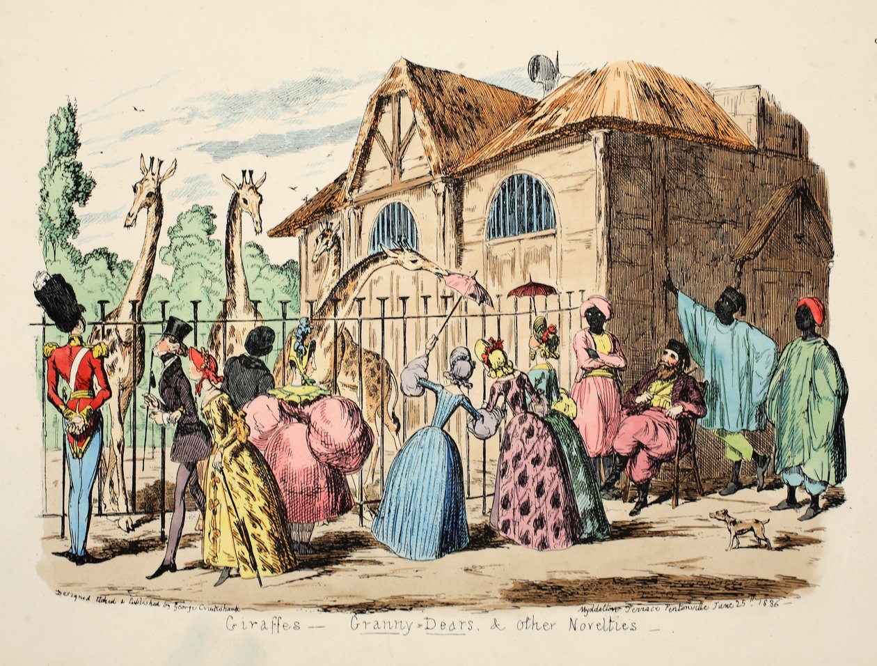 Zürafalar - Büyükanne Canlarım ve Diğer Yenilikler, pub. 1886 (el renkli gravür) by George Cruikshank