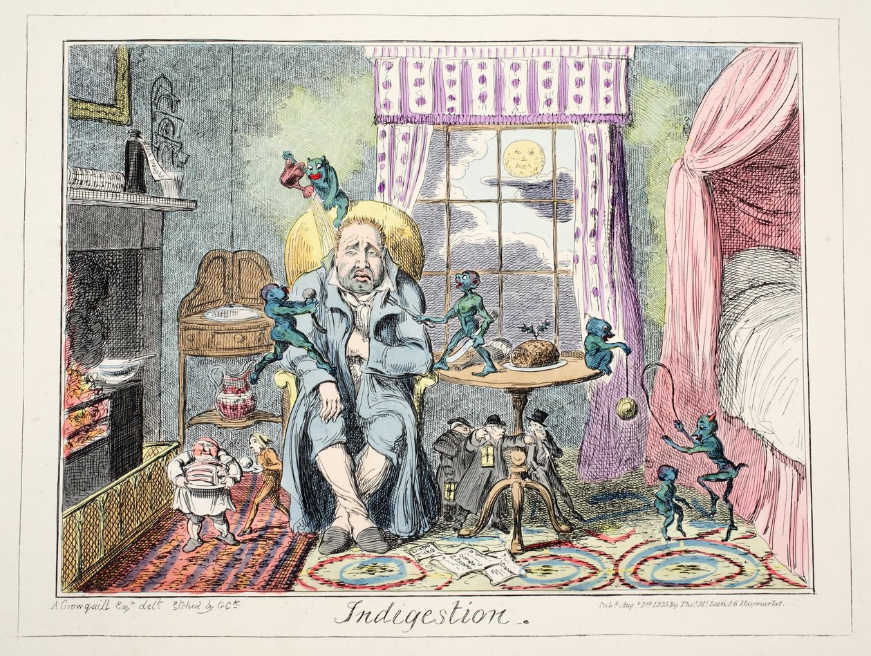 Hazımsızlık, 1835 (el boyaması gravür) by George Cruikshank