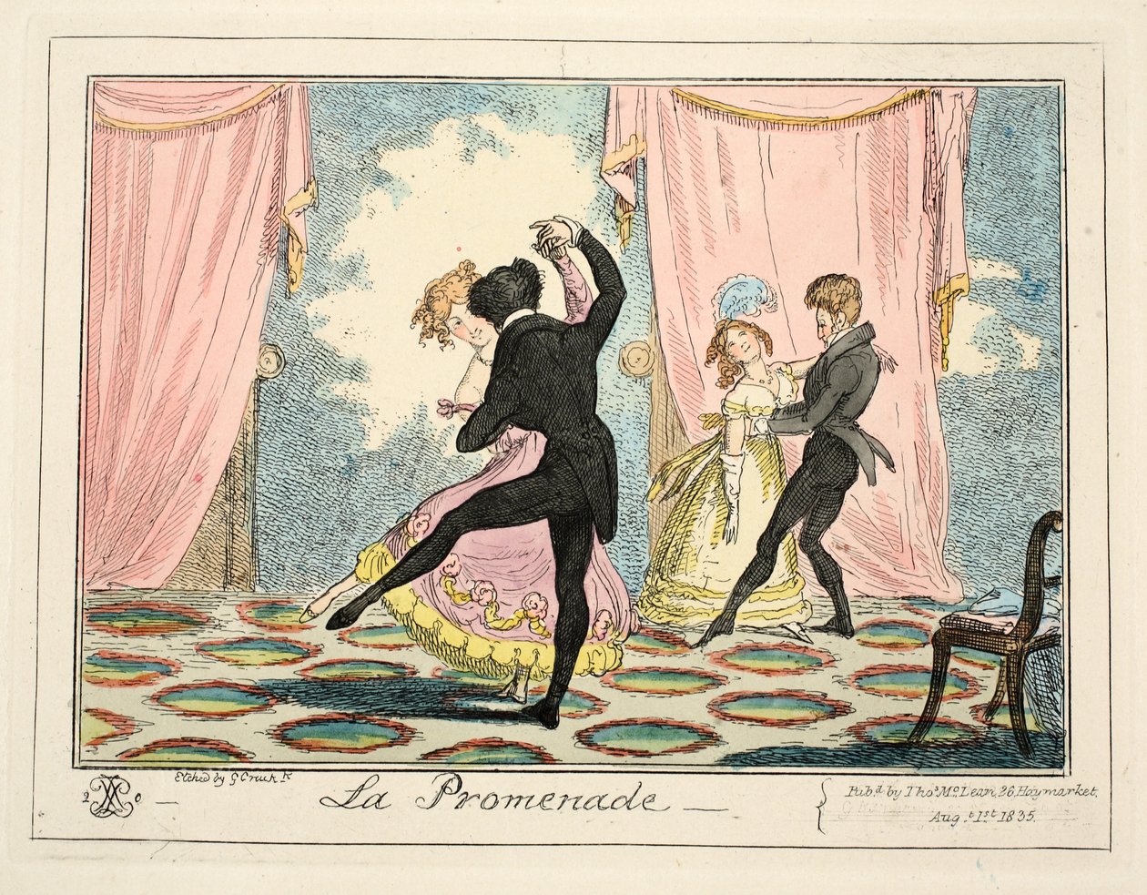 La Promenade, 1835 (el boyaması gravür) by George Cruikshank