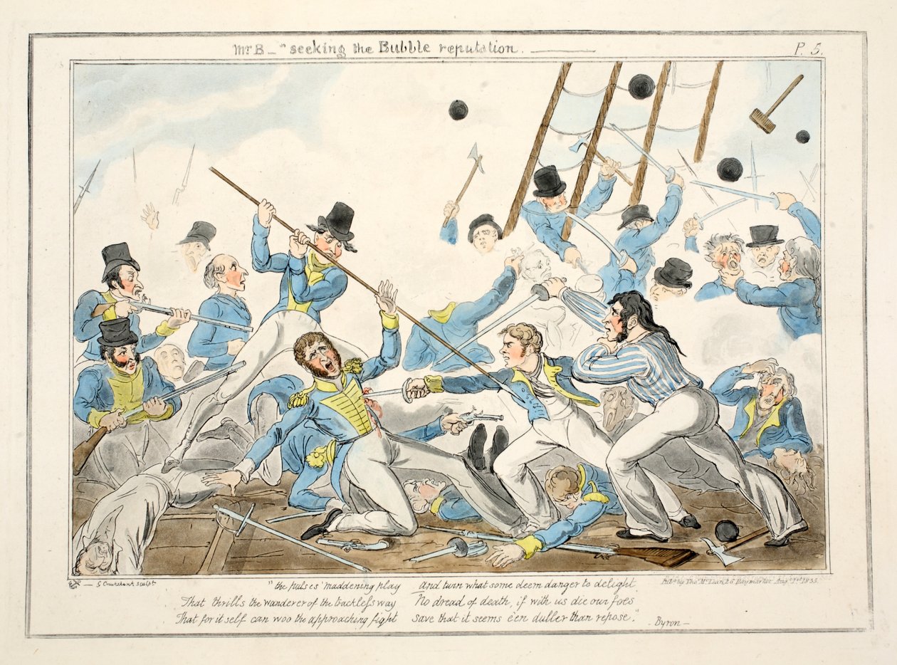 Bay B - The Progress of a Midshipman, 1835'ten The Bubble itibarını aramak (el boyaması gravür) by George Cruikshank