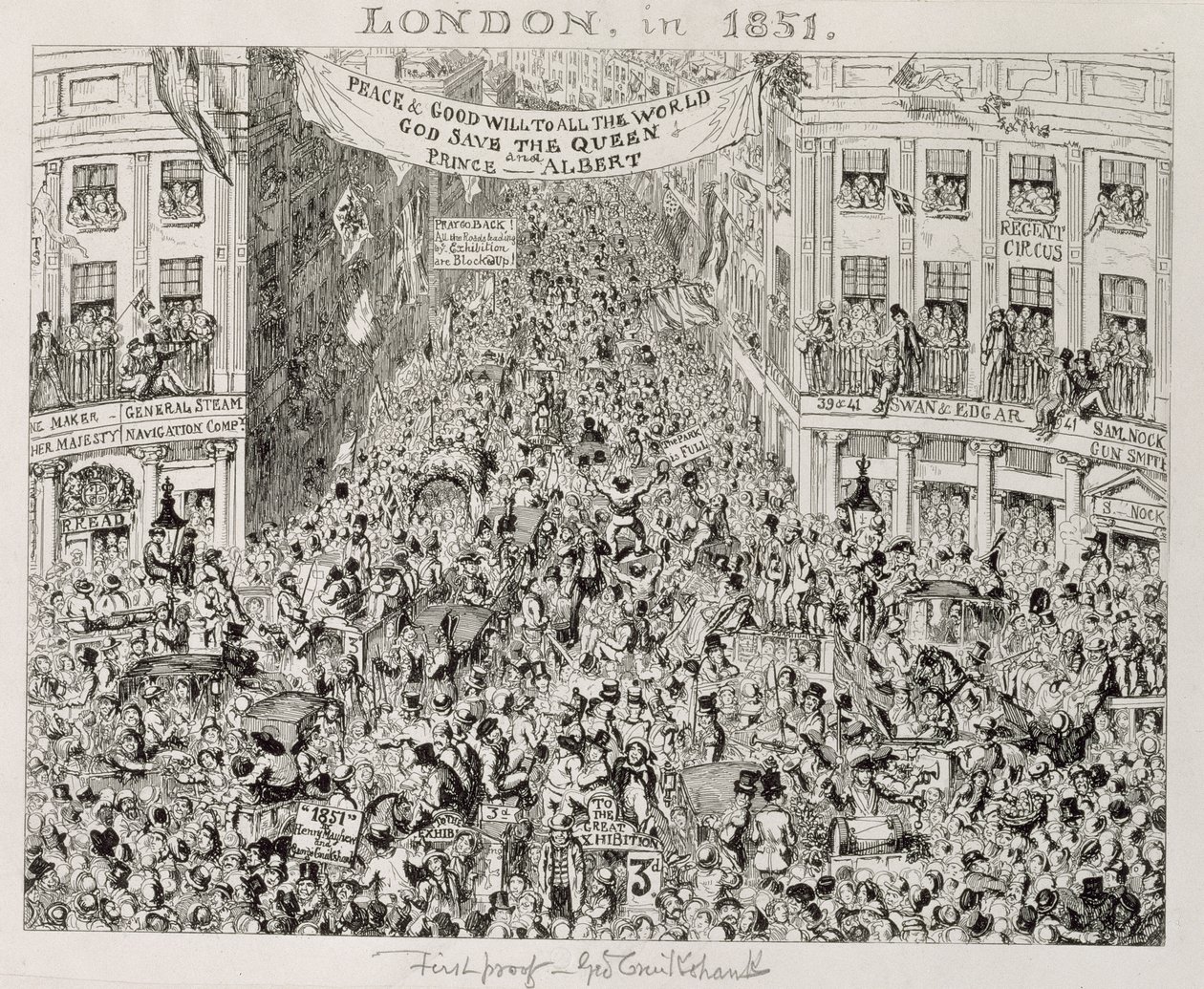 Büyük Sergi sırasında Piccadilly, 1851 by George Cruikshank