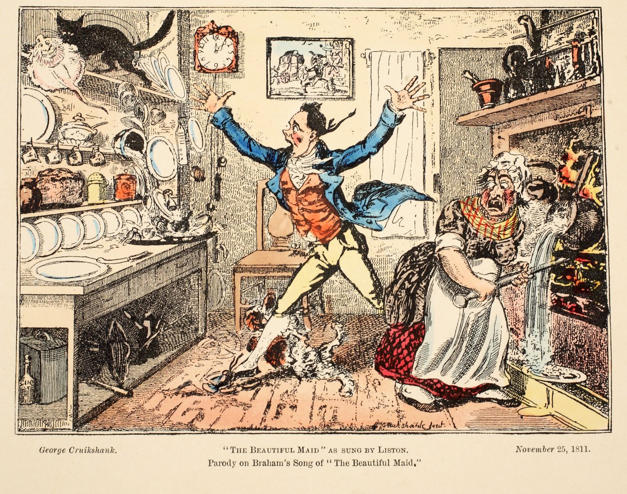 Liston, pub tarafından söylenen Güzel Hizmetçi. 1811 (el renkli gravür) by George Cruikshank