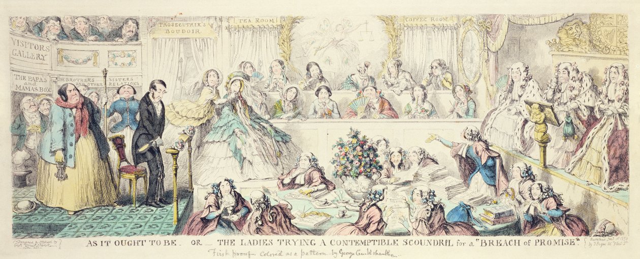 Sözün İhlali - çizgi film el renkli gravür by George Cruikshank