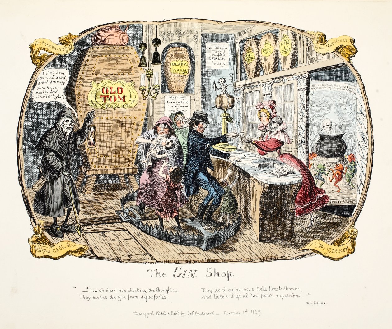 Cin Dükkanı, bar. 1829 (el renkli gravür) by George Cruikshank