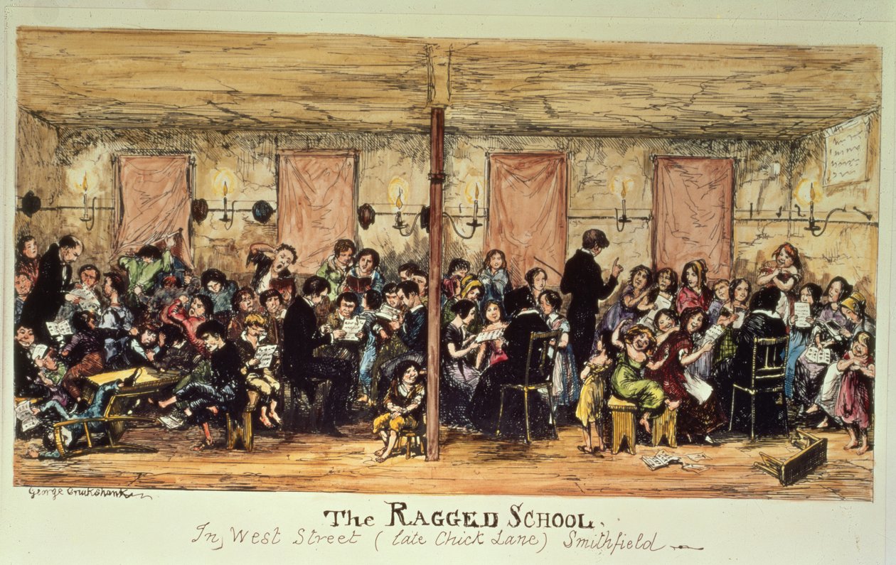 The Ragged School, West Street (önceden Chick Lane), Smithfield (baskı) by George Cruikshank