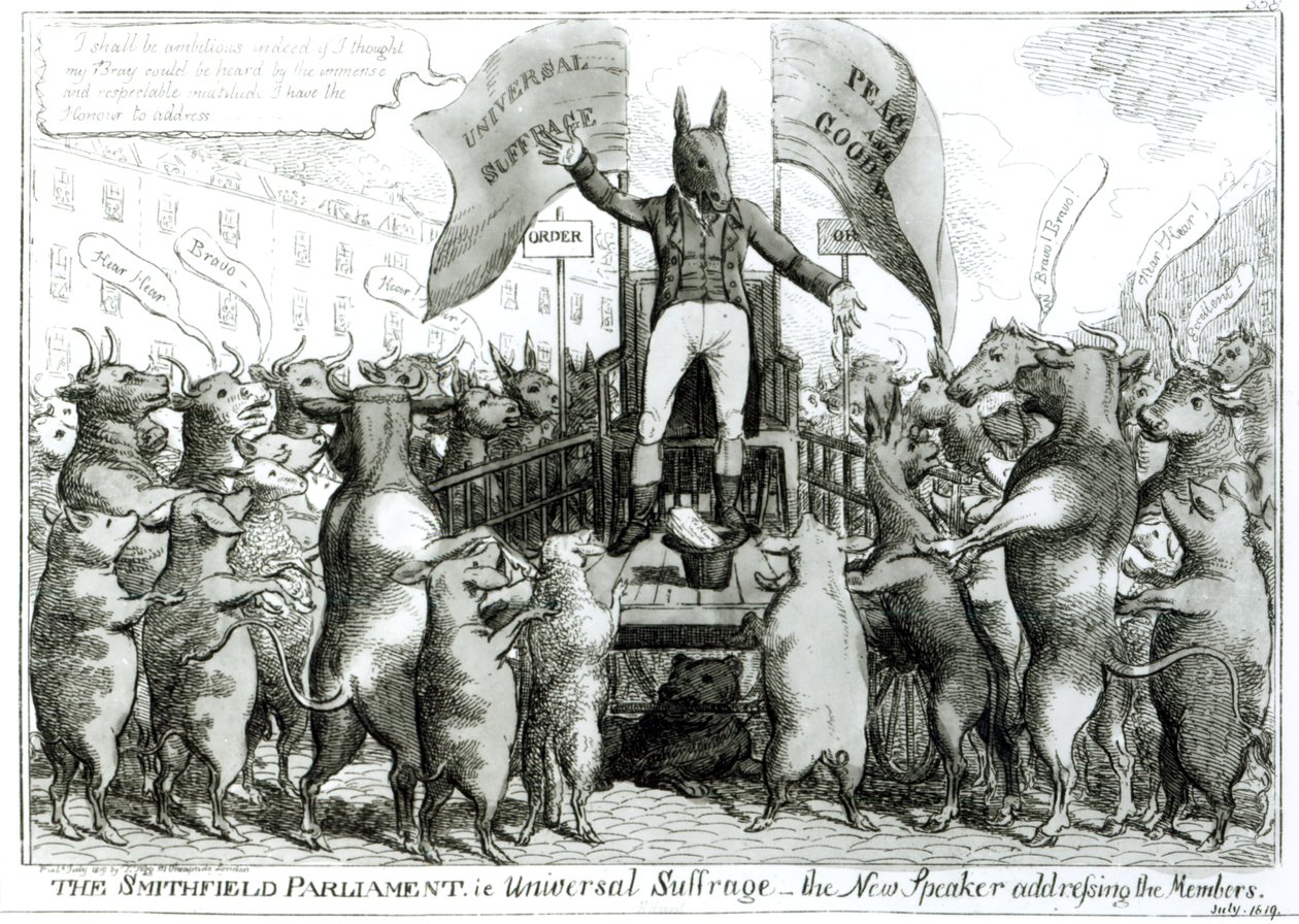 Smithfield Parlamentosu: Genel Suffrage, Thomas Tegg, Temmuz 1819 tarafından yayınlandı. by George Cruikshank